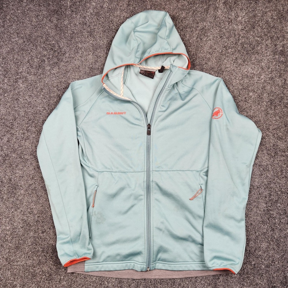 Mammut Get Away ML Hooded Jacket Womens Medium Blue Full Zip Fleece Softshell